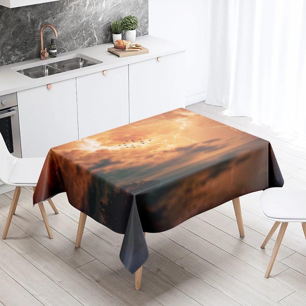 Thunder Cloud Lightning Tablecloth Colorful Cumulus  Anti-fouling Waterproof Rectangular Kitchen Table Home Decoration
