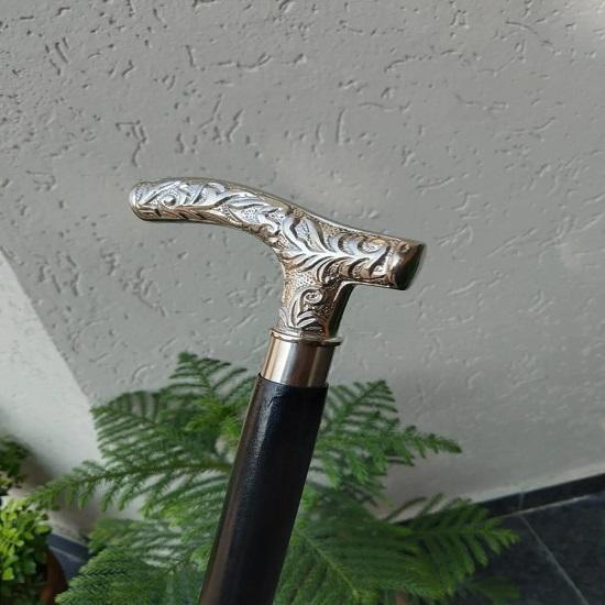 Handmade Wooden Walking Cane with Black Brass Handle Victorian Style Stick