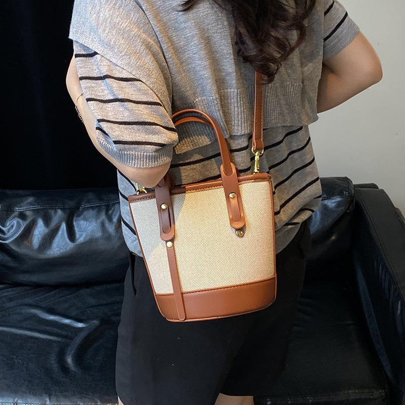 Women's bag contrasting color bucket bag women's new fashion portable shoulder messenger bag commuter bag