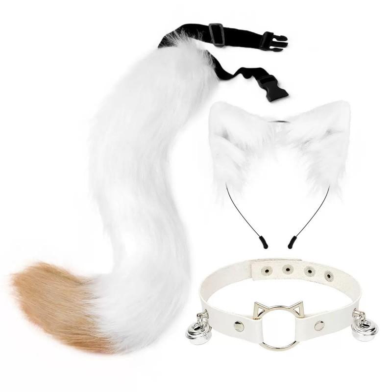 Cat Ear Headband With Tail Set Cosplay Costume Accessories Anime Kawaii Girl Party Outfit