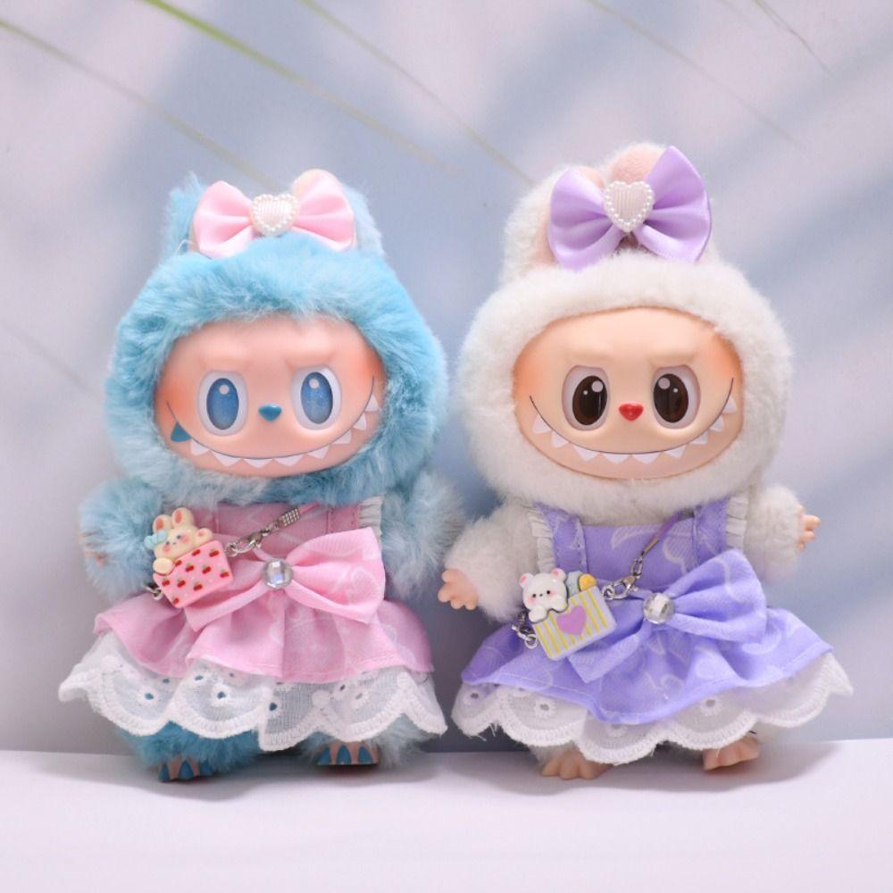 Hasentasche Labubu Puppenkleid Schleife 17cm Plüschpuppen Kleidung Baumwollpuppen Zubehör