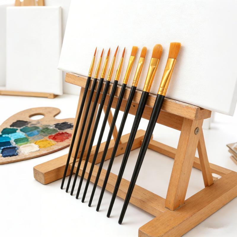 10Pcs/Set Multi-Functional Watercolor Brush Pearlescent Plastic Rod Nylon Hair Hook Line Gouache Oil Brush School Art Supplies