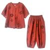 2026 Ethnic Style Tencel Linen Embroidery Women's Plus Size Summer Suit: Loose Slimming T-shirt + Pants Set