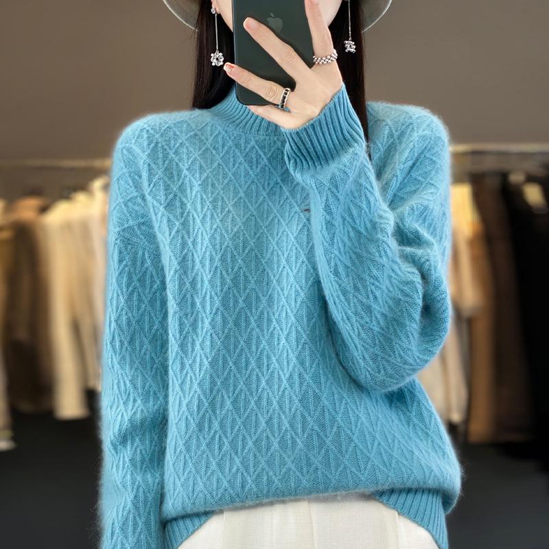 Women's Thick Knit Half-High Collar Sweater - 2024 New Autumn/Winter Collection, Versatile and Loose Fit Wool Sweater