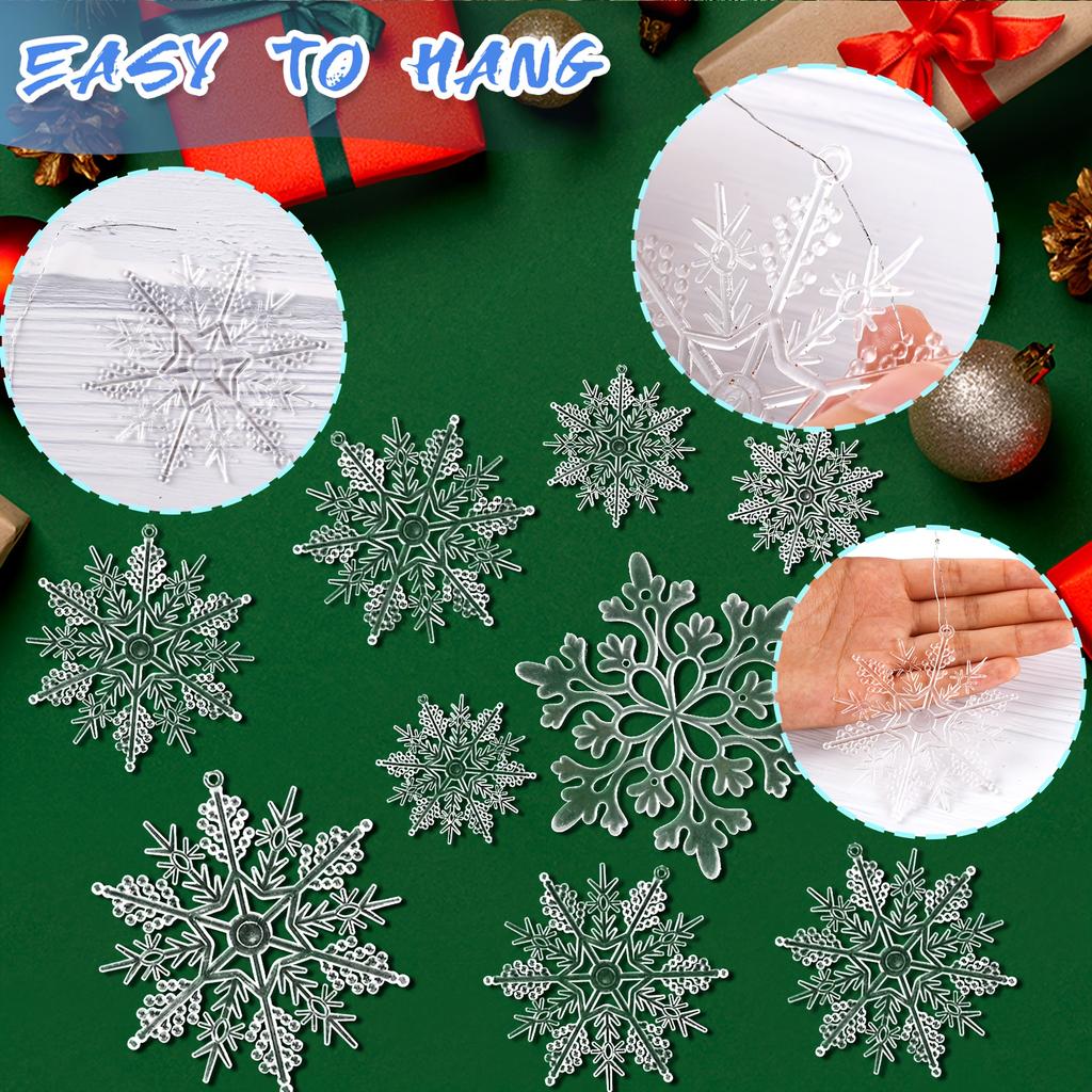 36Pcs White Glitter Raw Pulp Plastics Paper Snowflake Ornaments Christmas Venue Decoration Xmas Tree Pendant Home Winter Parties