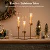 3pcs Golden Hurricane Taper Candle Holders Brass Candlestick Holders with Ribbed Glass Cylinder Cover Fluted Tall Candle Sticks Holder Decor