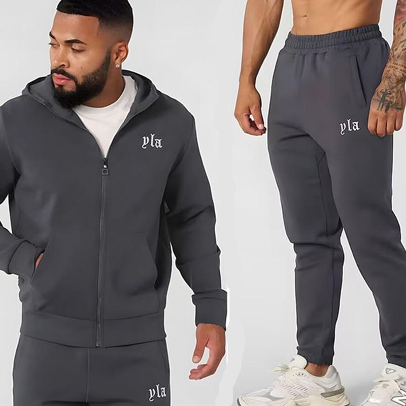 Mens Lightweight Running Fitness Set Hooded Long Sleeve Top Pants Gym Workout Outdoor Jogging Sportswear