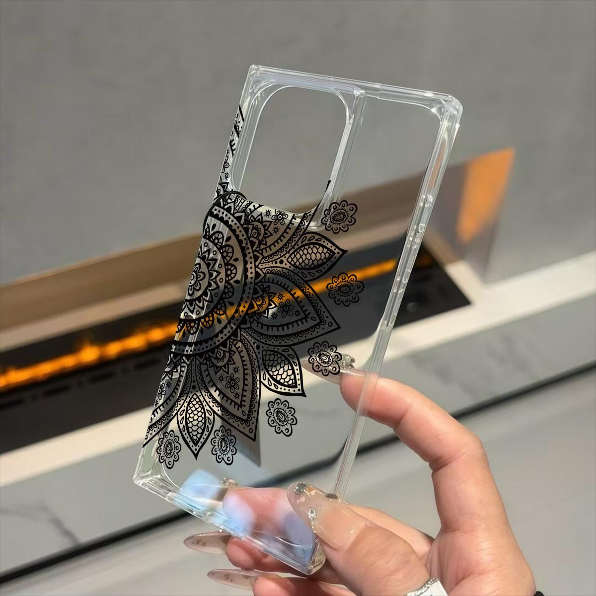 

Прозрачный квадратный чехол-накладка для iPhone 13 12 15 Plus 14 Pro Max 16 ProMax 11, защита от окисления, черный чехол с узором в виде полувенка из цветов iphone 13