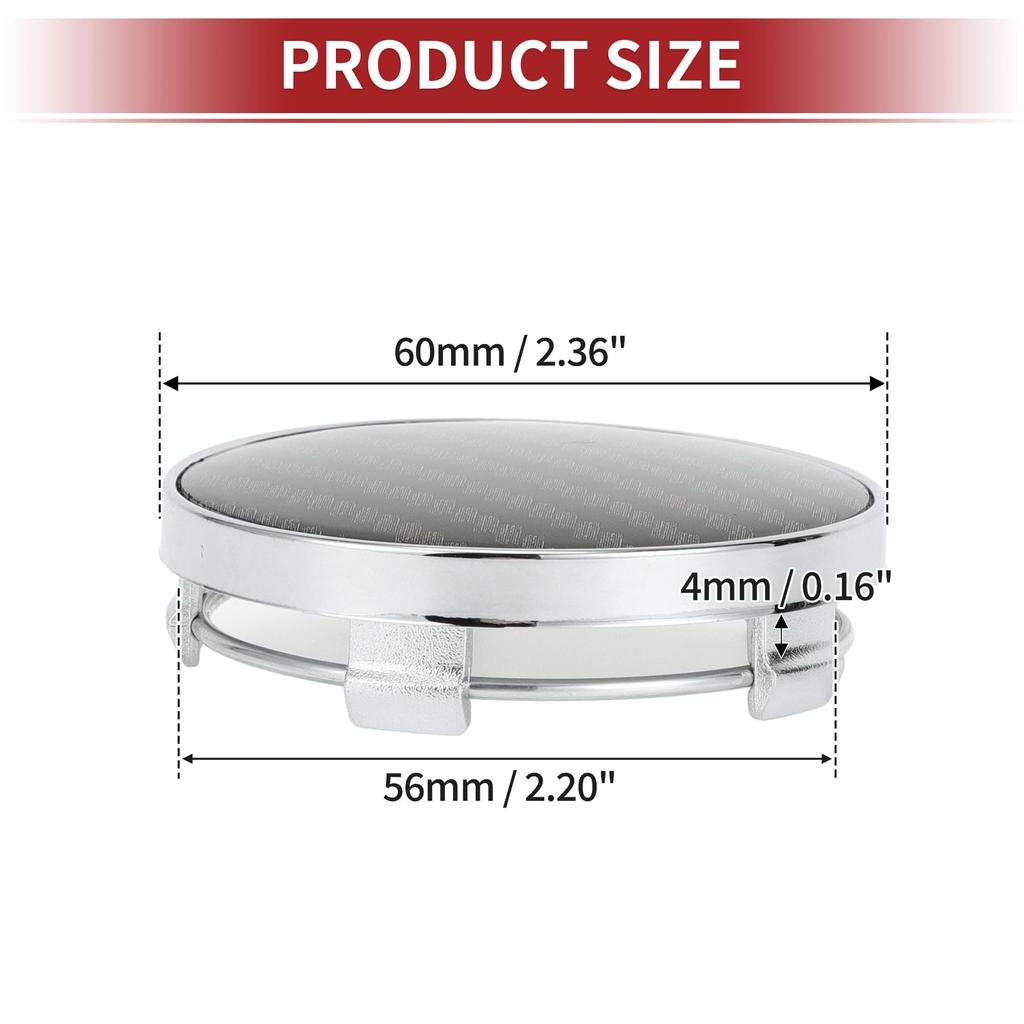 ACROPIX 60mm 2.36" Carbon Fiber Pattern Silver Tone Black Universal Car Wheel Hub Center