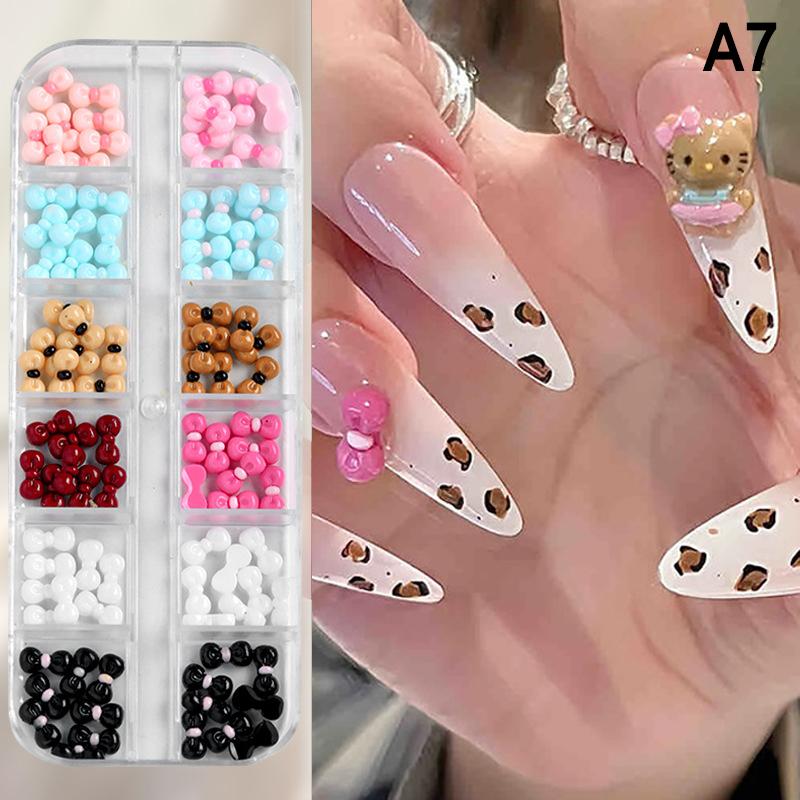 12 Bölmeli/Kutu Mini Fiyonk Tırnak Sanatı Süsleri 3D Sevimli Şeker Rengi Tırnak Takıları Tasarımları Kendin Yap Reçine Tırnak Aksesuarları