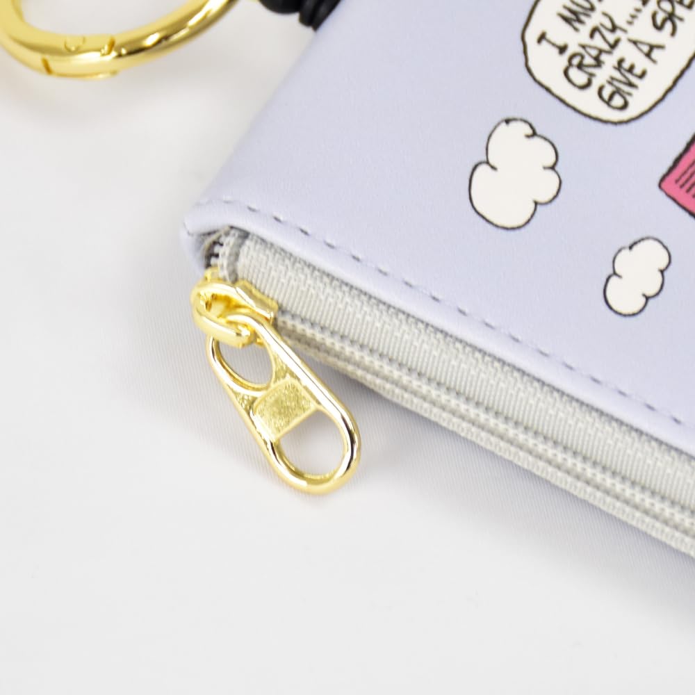 Snoopy Card Case with Retractable Synthetic Smart Retractable Key 2 Card Small Item Compartment Holder/Pass Case/Key Reel, Leather, Key, Car/Bicycle