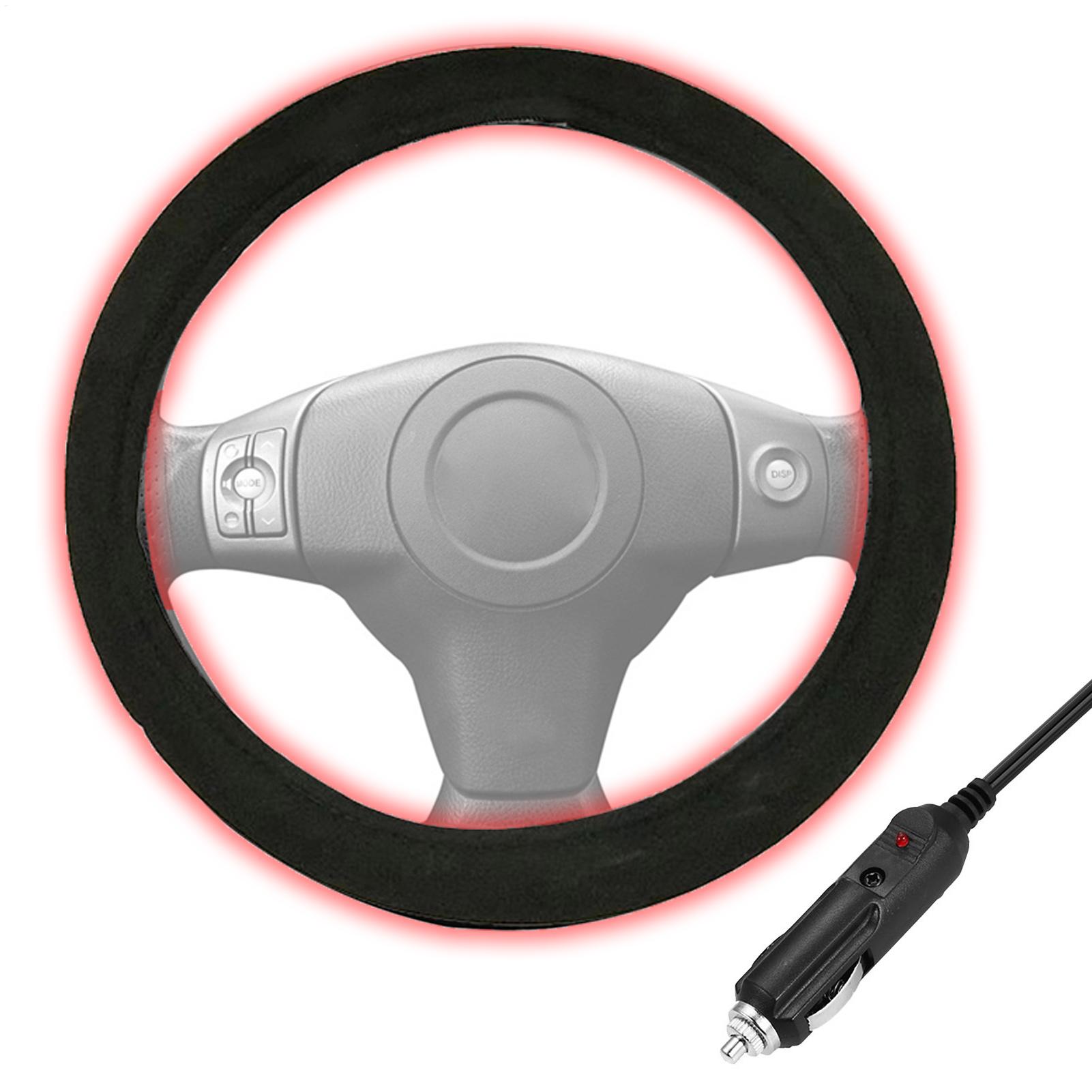 Automotive Heated Steering Wheel Cover 12V Plug-in Winter Thermal Protection Cover PU Leather Cordless Heated Protector