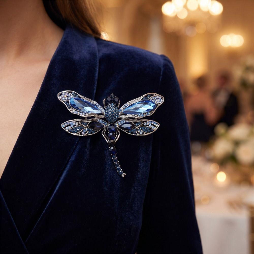 Elegant Rhinestone Brooch Zinc Zinc Alloy Women Brooches Gifts Crystal Dragonfly Badge Pin  Blazer