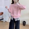 Autumn New Knitted Sweater Fashionable Versatile Splicing Lace Top Lace-up Design Cardigan Jacket Women