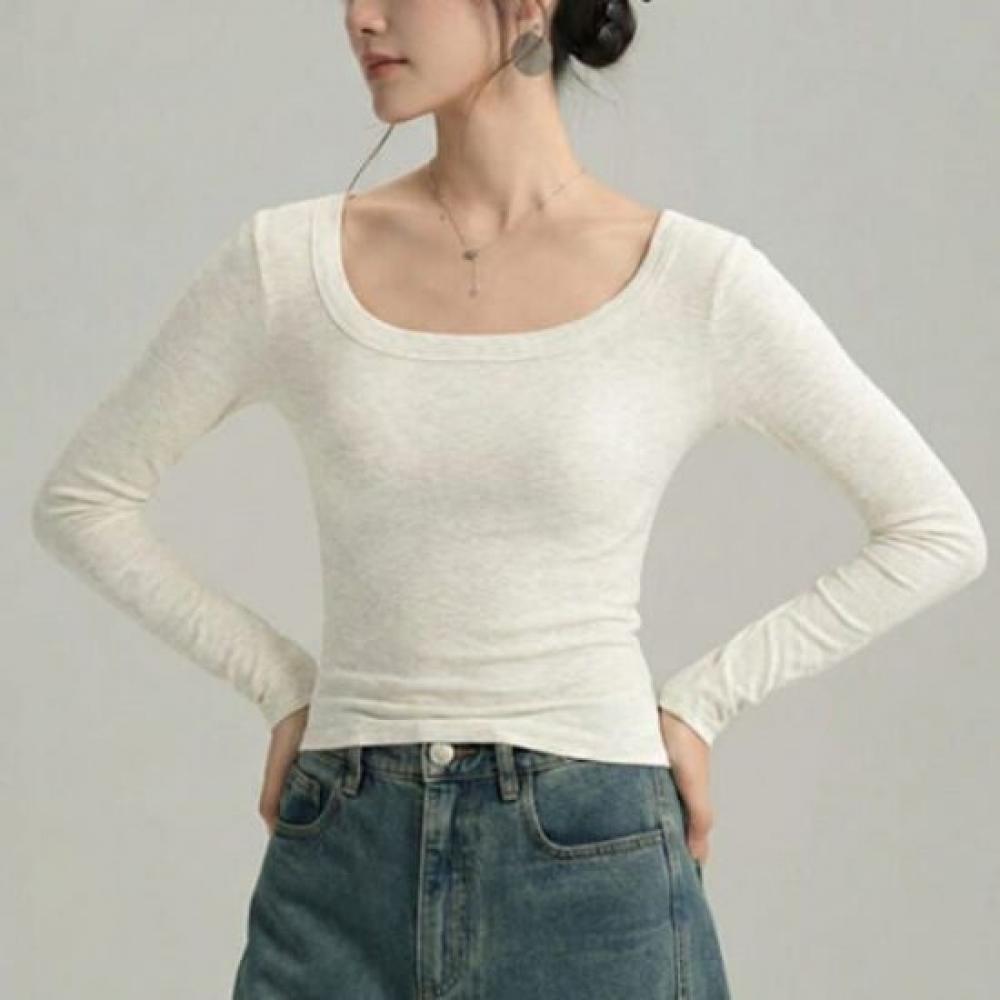 Navava Women Solid Rib Slim FiT U Neck Long Sleeve T shirT nT3223