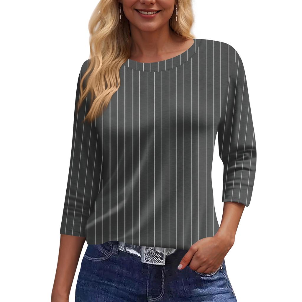 Women's Fashion Casual Round Neck 3/4 Sleeve Loose Printed T-Shirt Ladies Top