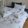 Elegant Blue Embroidered All-Cotton Bedding Set - Cozy and Thick for Autumn and Winter