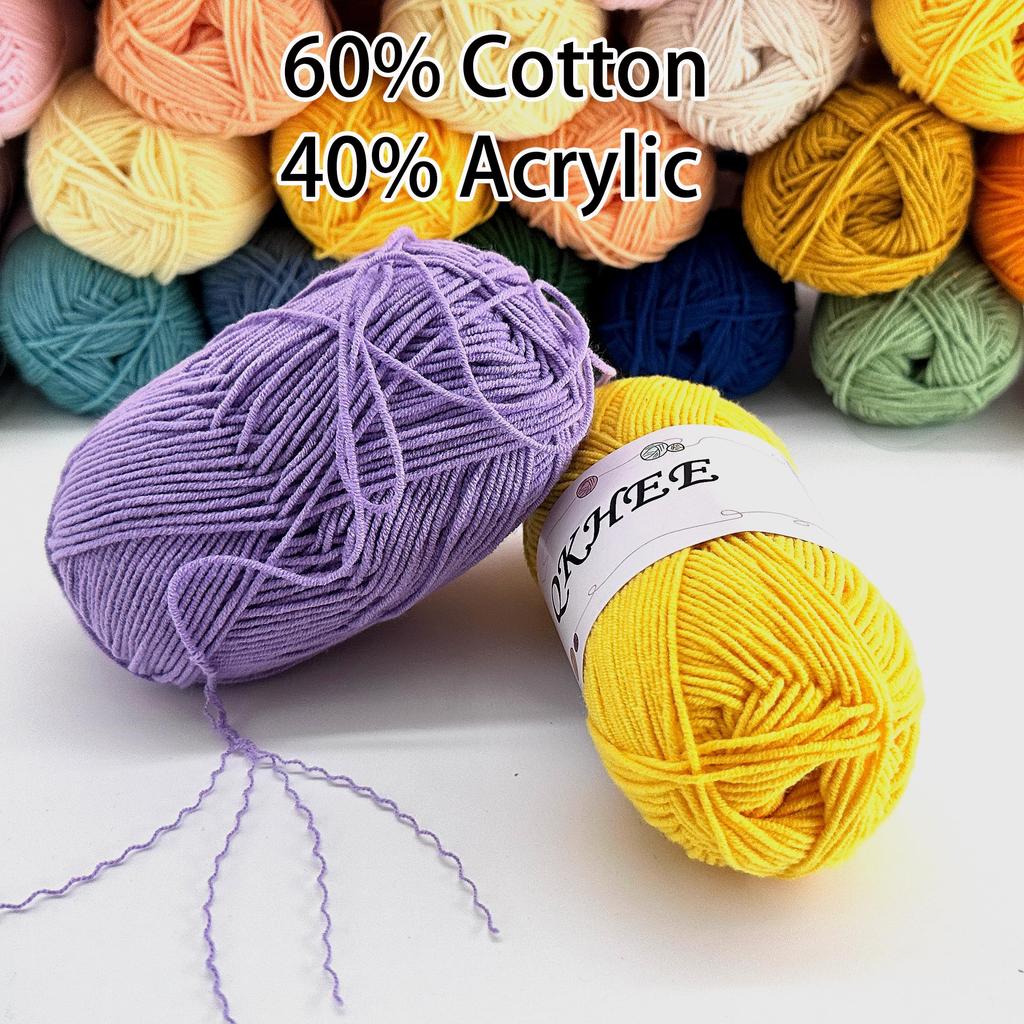 QKHEE Cotton Medium and Approximately Per for and Plush Toys Yarn, Thin, 12-Color Set, 50g/180m Ball, Crocheting, Knitting, Weaving, (Rainbow)