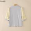 ZANZEA Women Casual Stand Collar Splice Half Sleeve Blouse