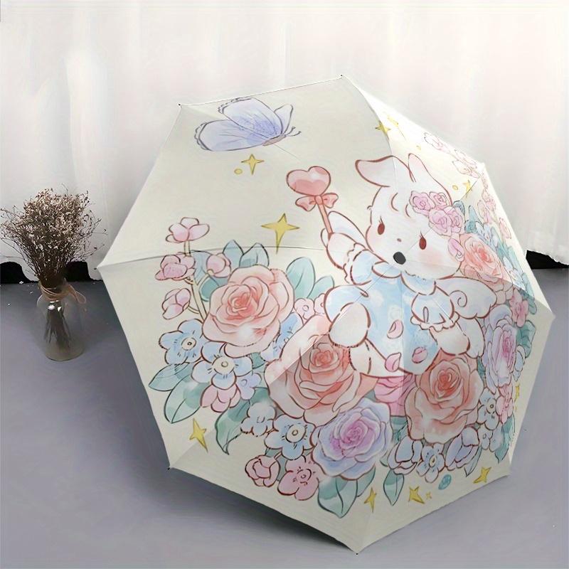 1pc Beautiful Bunny Fully Automatic Folding Portable Umbrella, 8 Iron Frames, Three-Fold Design, Suitable for All Seasons, Suitable for Outd