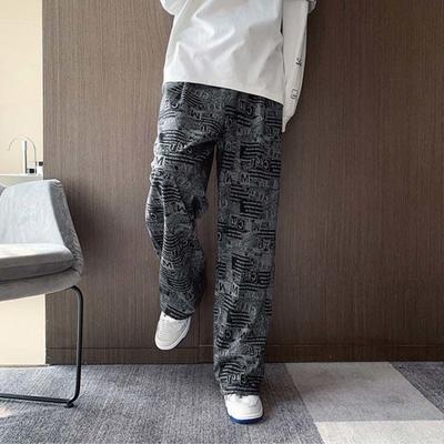 Spring And Autumn Trendy Retro Printed Hip Hop Plus-size Wide-leg Pants Loose Casual Straight Leg Pants Y2k Men Plus-size S-5XL