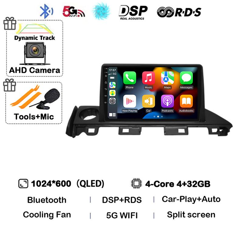 Android 14 Carplay Auto Car Radio For Mazda 6 Atenza 3 2016 2017 2018 GPS 4G+WIFI Video Player Multimedia Stereo Head Unit QLED