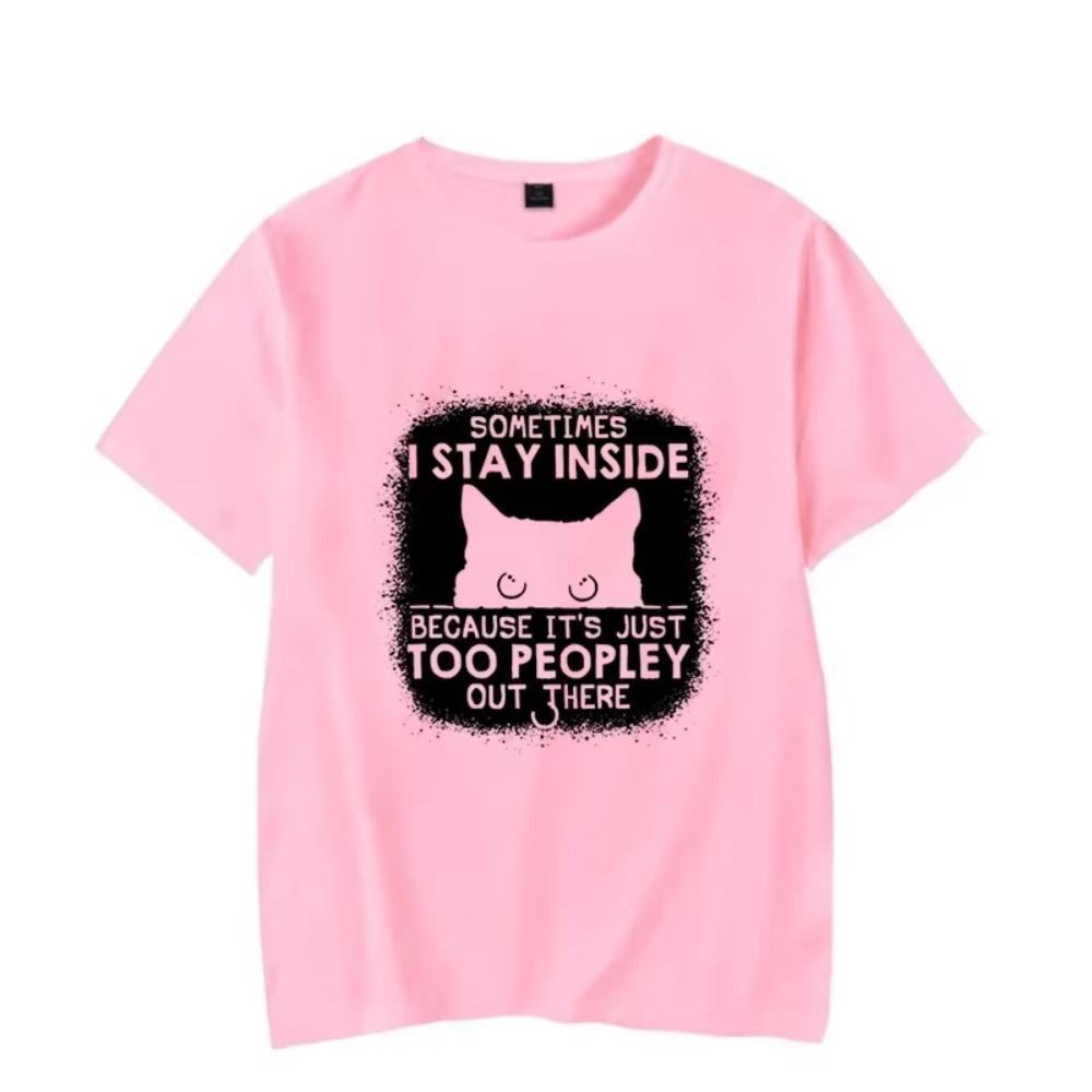 Men's T-shirt Sometimes I Stay Inside Funny Cat Cartoon T Shirt Oversized Men Women Tshirt Black Kitten Graphic Shirt Men Tshirt