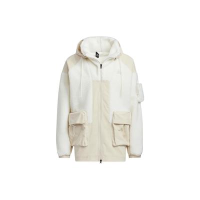 Patch Detail Knit Jacket With Sherpa Fleece Panel And Zip Hood Men Jackets White HN9017