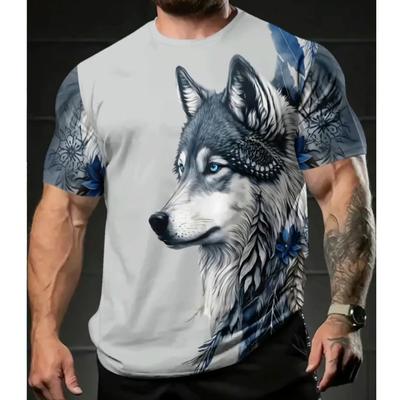 New Summer Men's Fashion T-shirt Personality Wolf Printed Men's T-shirt Top