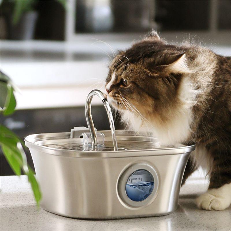 M-Modern-Cat Water Fountain With Water Level Window,Stainless Steel Automatic Pet Water Fountain,Dog Water Dispenser Durable ,US