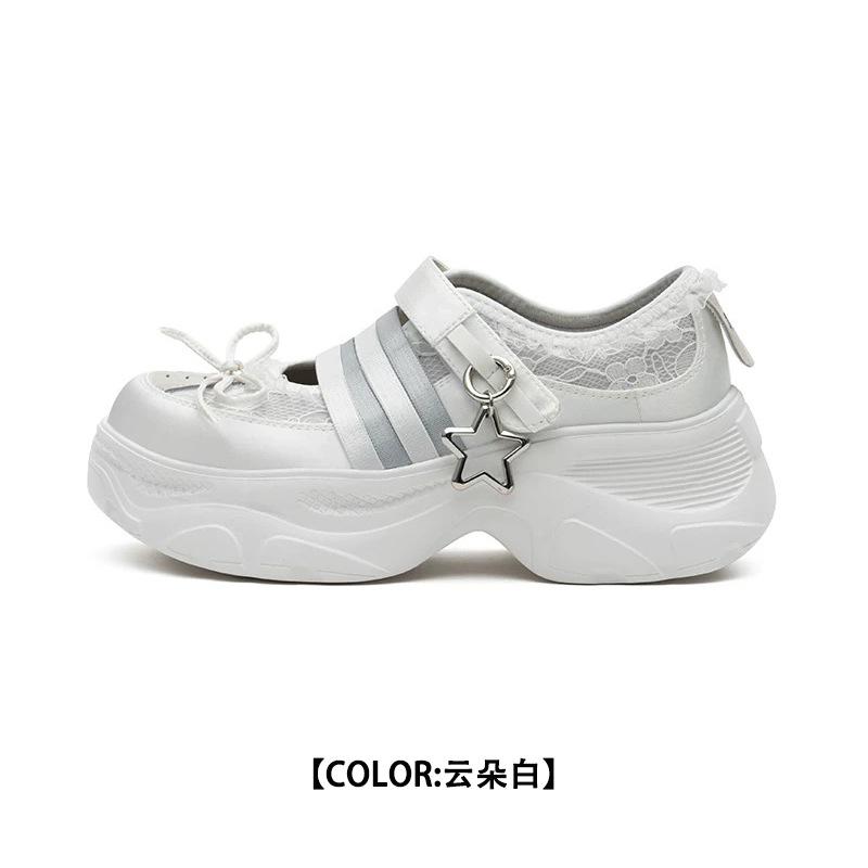 

Masoshi lace edge Mary Jane shoes women s 2025 summer new thick-soled heightened silk and satin surface breathable casual shoes 35