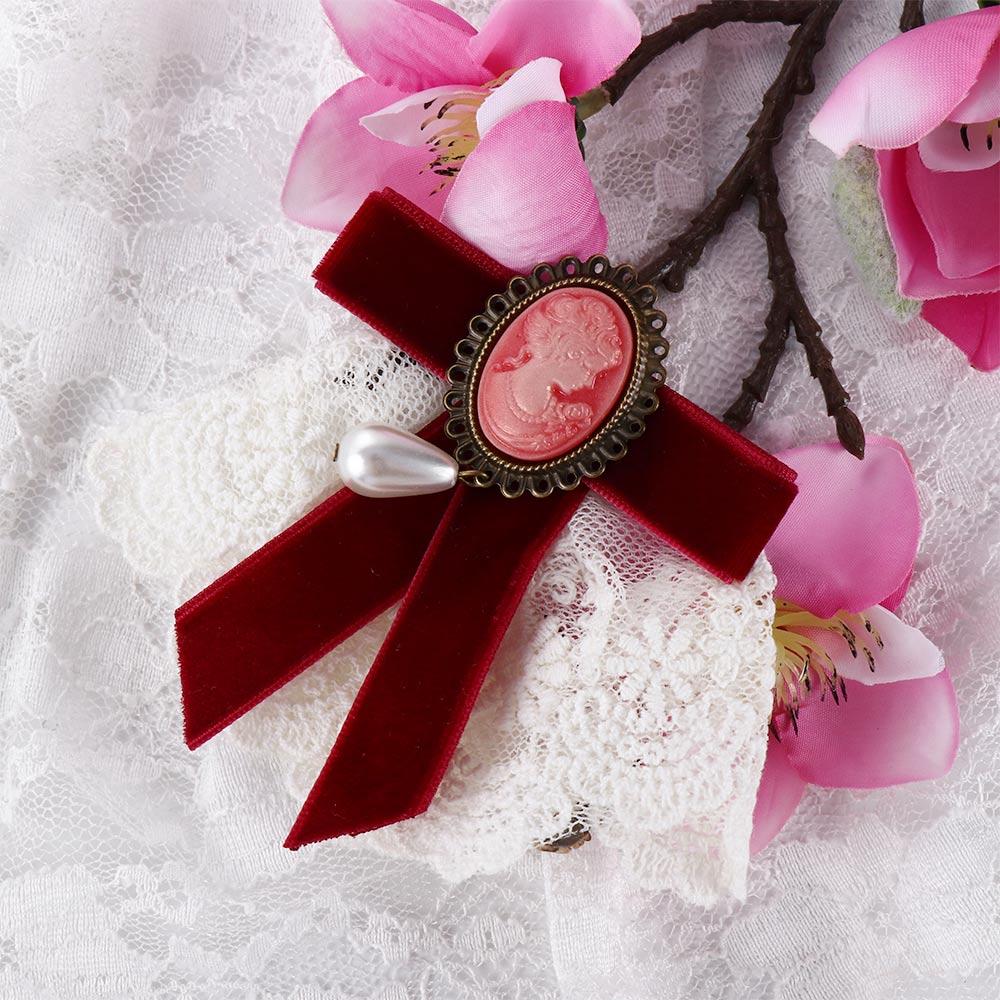 Delicate Gifts Velvet Queen Party Lady Women Cameo Girls Brooch Elegant Lace Brooch Pearl