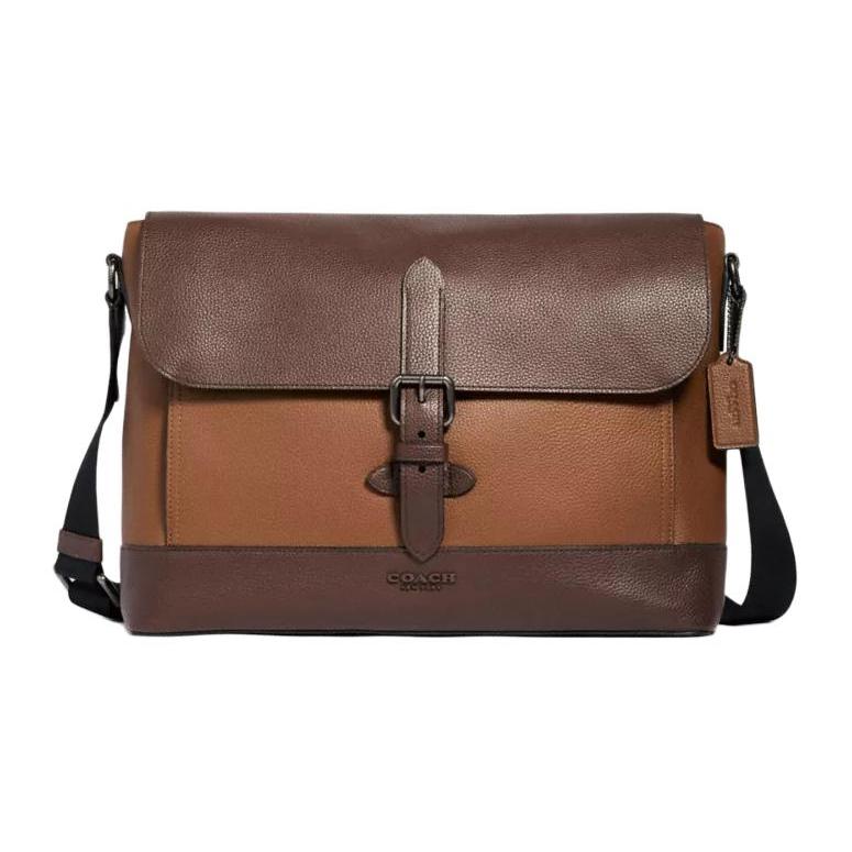 

New COACH Hudson Leather Messenger Bag, Briefcase, Shoulder Bag, Crossbody Bag Large Men s Brown Multicolor 89894-QBQ9S 34.5*8.9*24.9CM