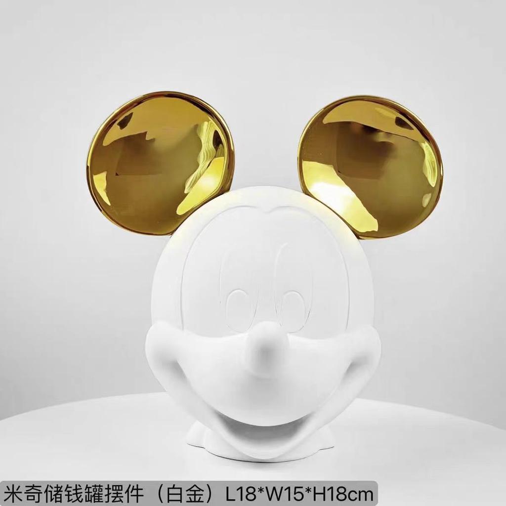 18cm New Gold/Silver Mickey Mouse Head Figures Piggy bank Resin Statue TV stand cabinet Desktop Home Decor Ornament bithday gift