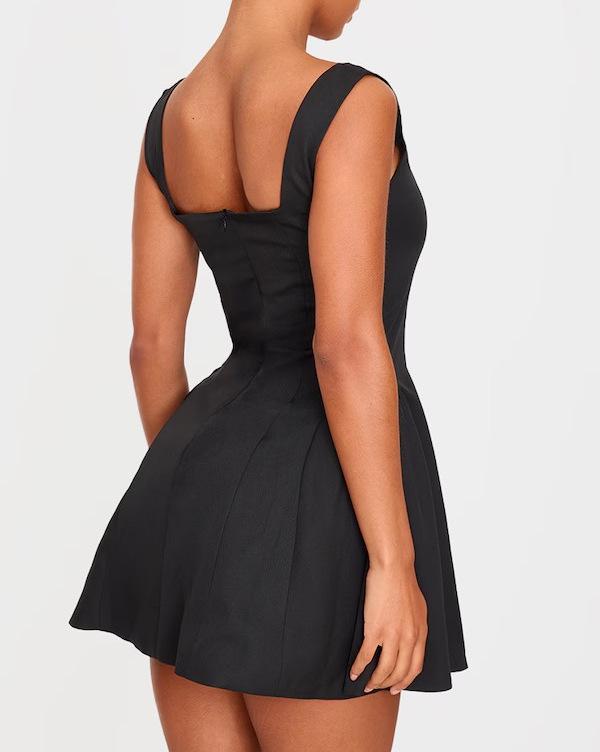 Women's Sleeveless Square Neck Cinched Waist Mini Flared Party Dress