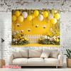 One 2D Printed Yellow Bee Garden Scene Background Fabric, Made of Polyester Fiber, for Home Use.