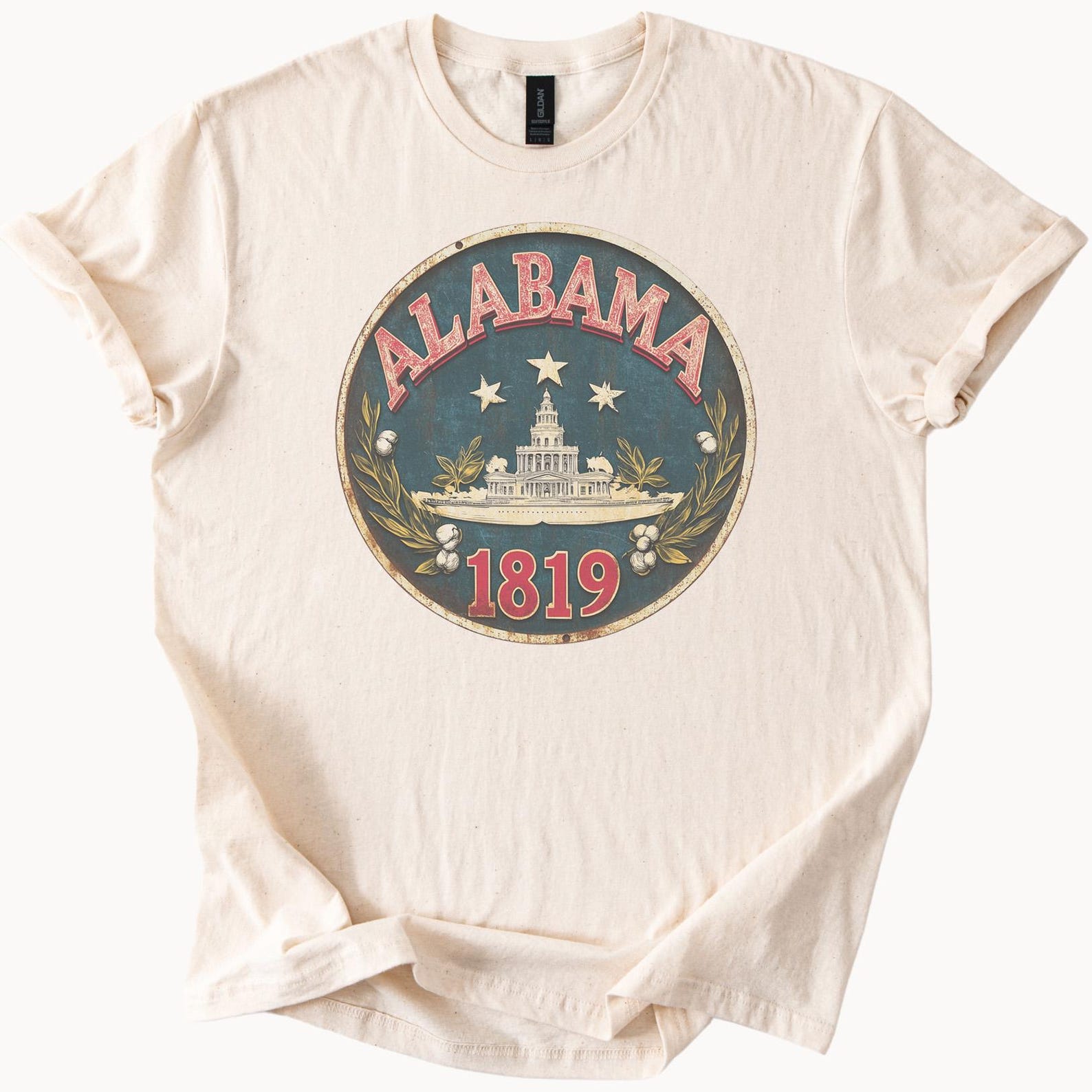 Alabama State Shirt 1819 Capitol Building Graphic Historic Alabama T Shirt Southern Cotton Flowers Graphic Tee Alabama Heritage Shirt 120