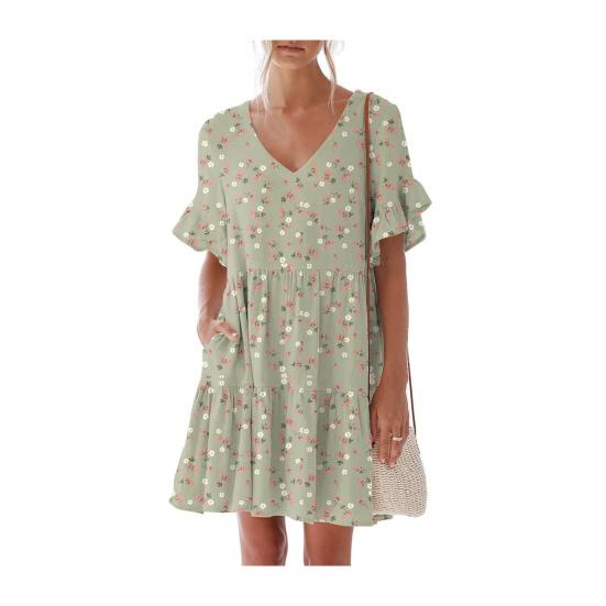 

Женское летнее миди-платье с цветочным принтом, повседневное, с V-образным вырезом, оборками, короткими рукавами, свободное платье, бохо, пляжное, для отпуска, сарафан S абрикосовый