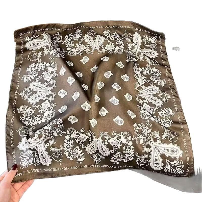 New high-end scarf green imitation silk scarf light luxury cashew flower Korean pattern spring and autumn cashew flower