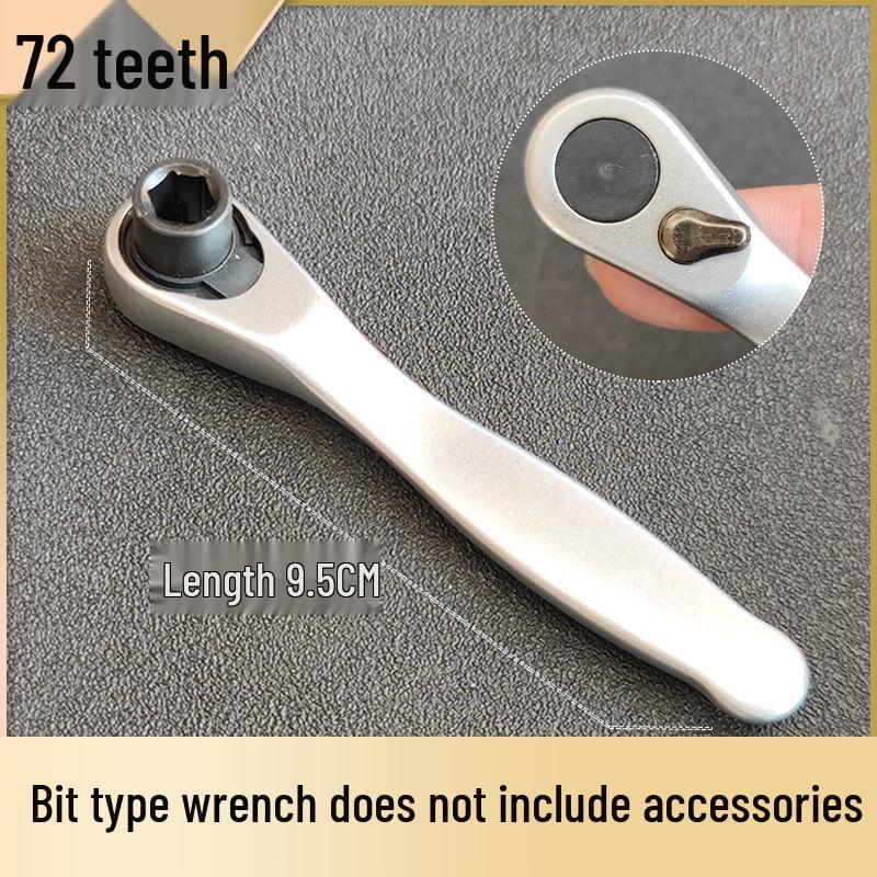 

Compact 1/4 Ratchet Wrench with Quick-Release 72-Tooth Bit Set – Includes Slotted & Phillips.