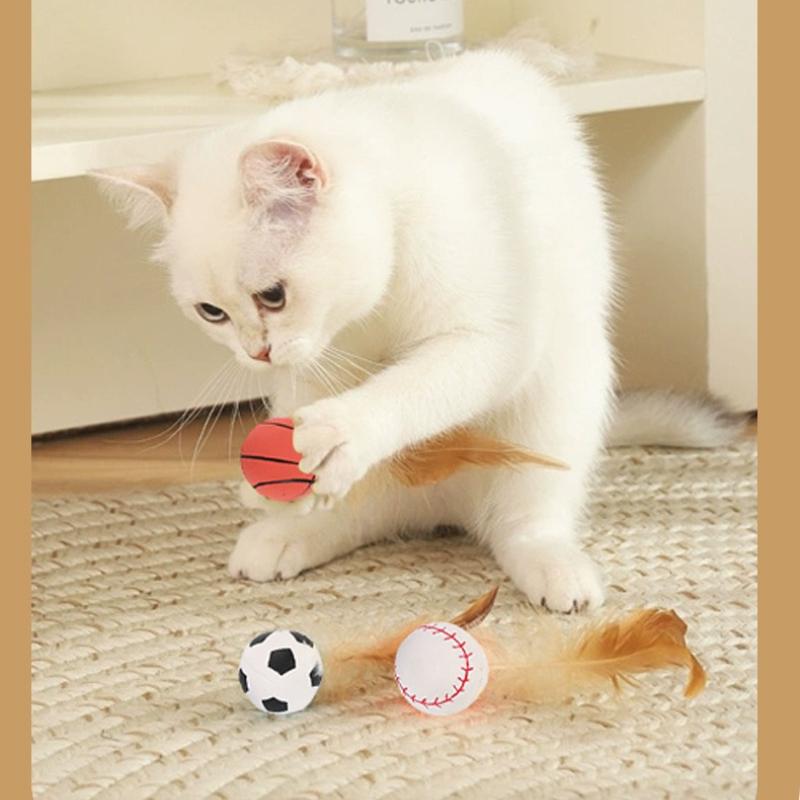 Internet Celebrity Chicken Feather Rubber Elastic Ball Feather Throwing Cat Toy For Fun And Relaxation Pet Toy