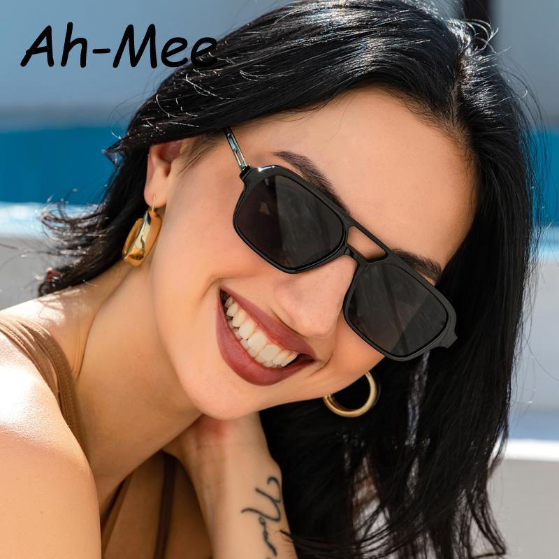 Fashion Square Sunglasses Women Men Punk Small Frame Yellow Retro Double Beam Metal Eyeglasses UV400 Protection