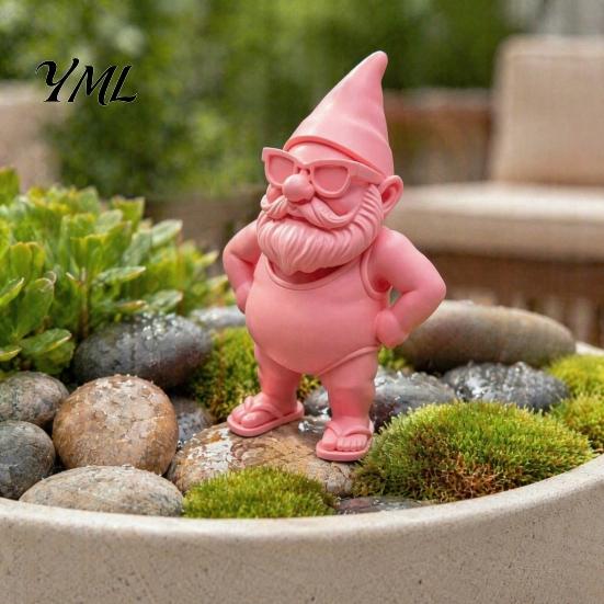 Creative Holiday Gifts for Friends 3D Printed Beach Gnome Statue with Swimsuit Sunglasses, Waterproof Decorative Artistic Bay Window Decor Figurine