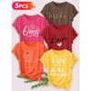 Five-piece Set Elegant Short-sleeved Shirt for Women Oma Love Bride Wedding English Gesture Heart Print Round Neck Women's Casual Sportswear T Shirt