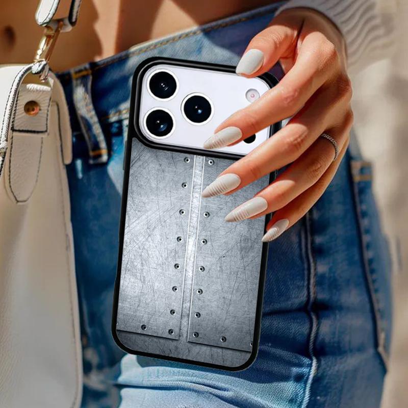Gebürstete Metalltextur Stahl-Druck Handyhülle Für iPhone 17 Air 14 15 13 12 Max Hülle Für Apple 16 16e 11 Pro Max Plus Coque