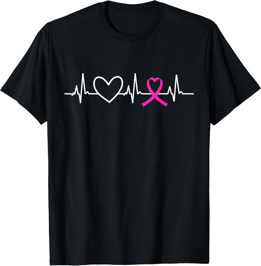 BEST! Breast Cancer Awareness Month Pink Ribbon Heartbeat Gifts Tee Size S-3XL