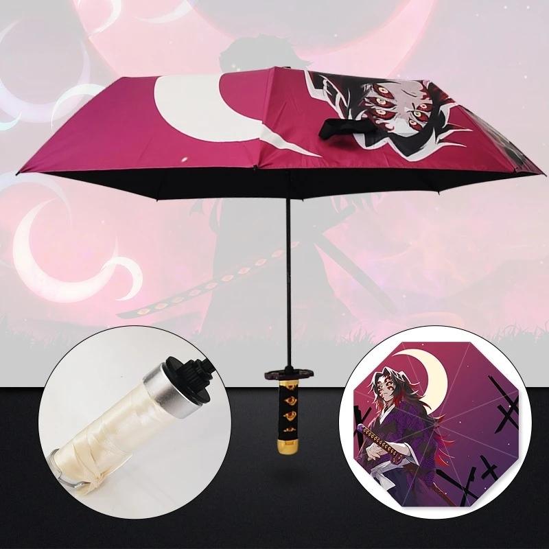 Anime Demon Slayer Katana Regenschirm Faltbar UV-Schutz Sonnenschirm Kimetsu No Yaiba Tanjirou Japanisches Katana Samurai Schwert Regenschirme
