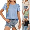 Women's Spring Summer Satin Play Three Layer Short-sleeved Round Neck Shirt Top