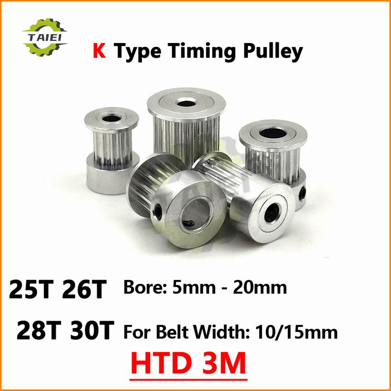 HTD 3M 25 26 28 30 Diş Senkron Kasnak Delik 5mm-20mm Kayış Genişliği 10/15mm Uyumlu 3M Dişli Yüksek Torklu Tahrik Kasnağı Zamanlama Çarkı