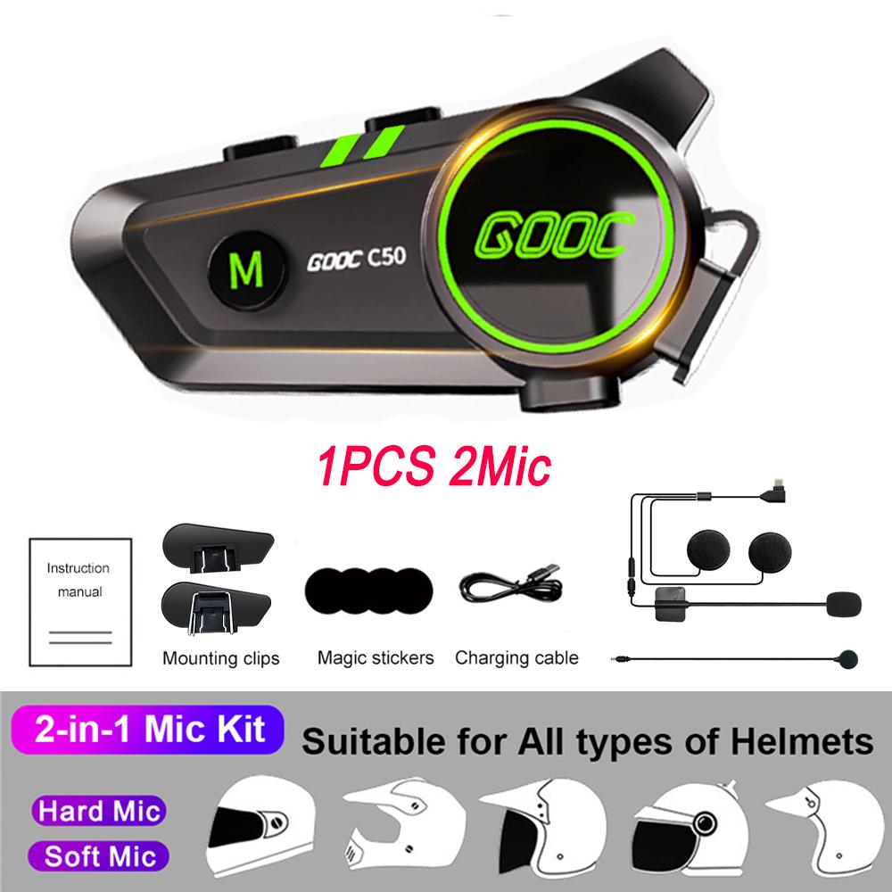 1/2Pcs C50 Motorcycle Helmet Intercom 300M Bluetooth Moto Helmet Headset Universal Pairing Wireless Intercomunicador for 5 Rider